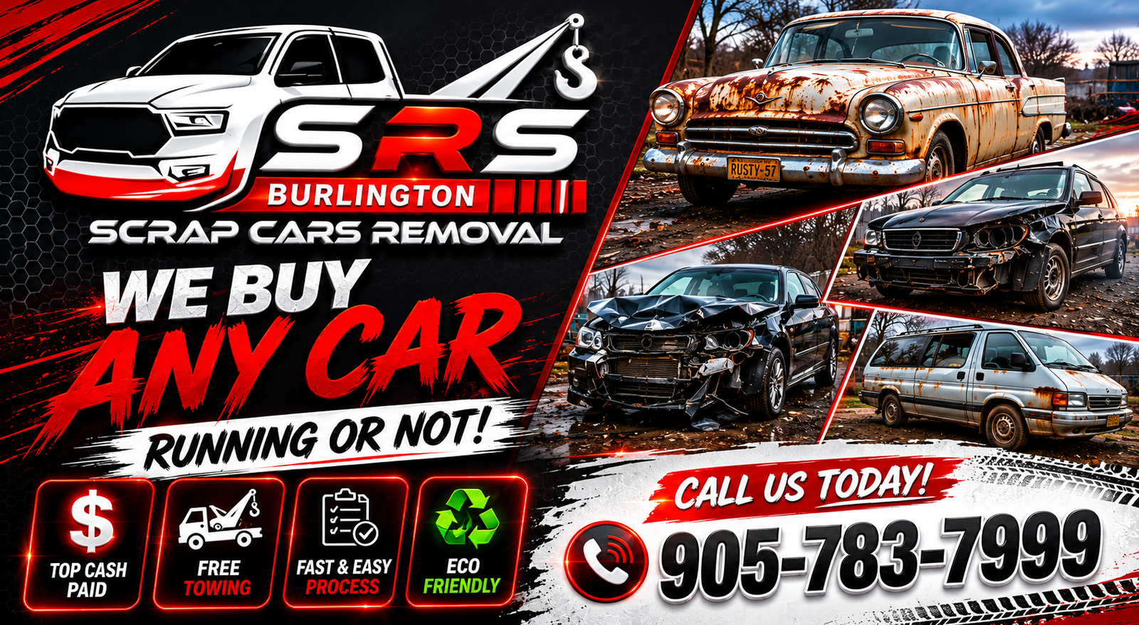 Scrap car removal service in Burlington Ontario by SRS Cash 4 Car buying junk cars used cars and damaged vehicles